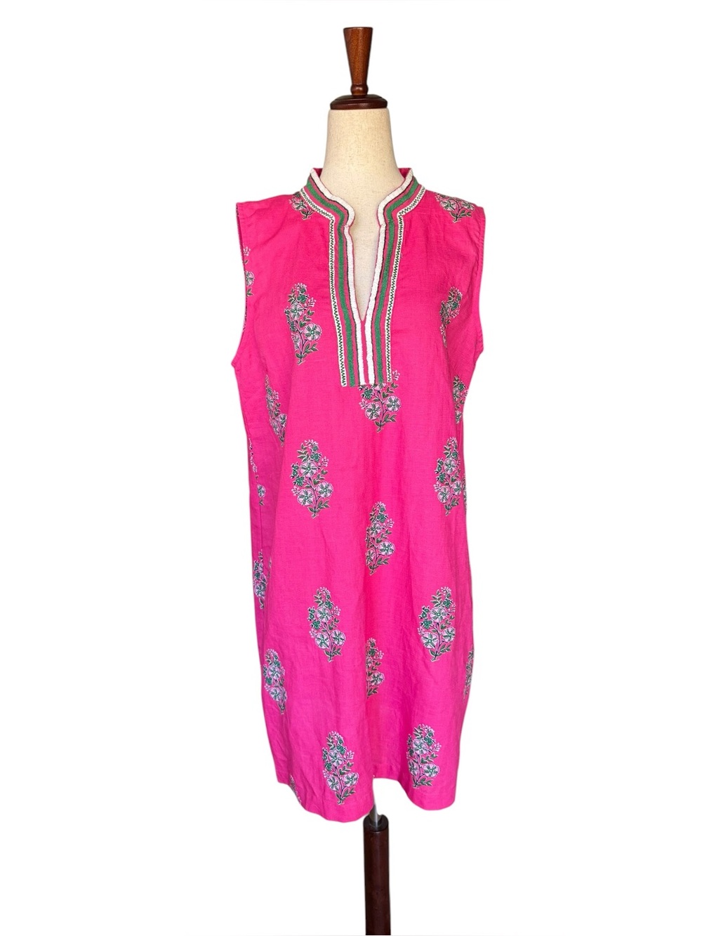 Printfresh Bright Pink Sleeveless Embroidered Linen Shift Dress sz Large